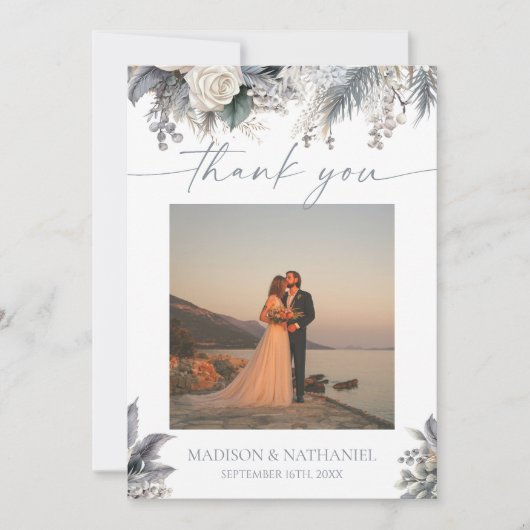 Boho White Rose Bloemen Tuin Tuin Huwelijk Bedankkaart (Voorkant)