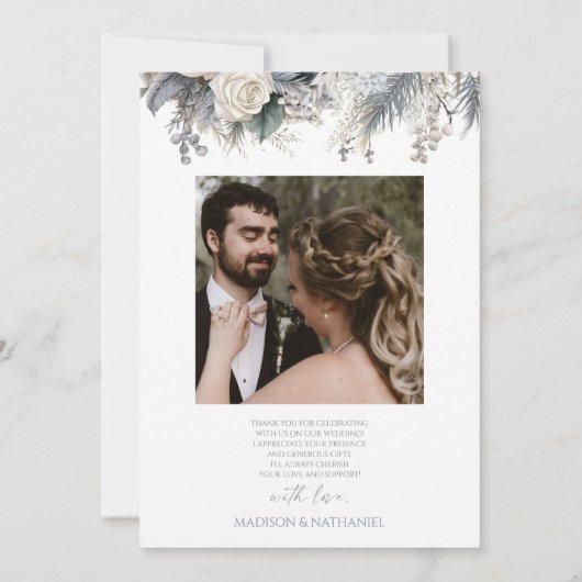 Boho White Rose Bloemen Tuin Tuin Huwelijk Bedankkaart (Achterkant)