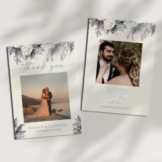 Boho White Rose Bloemen Tuin Tuin Huwelijk Bedankkaart