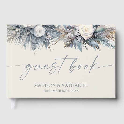 Boho White Rose Bloemen Tuin Tuin Huwelijk Gastenboek (Voorkant)