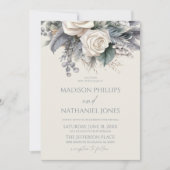 Boho White Rose Bloemen Tuin Tuin Huwelijk Kaart (Voorkant)