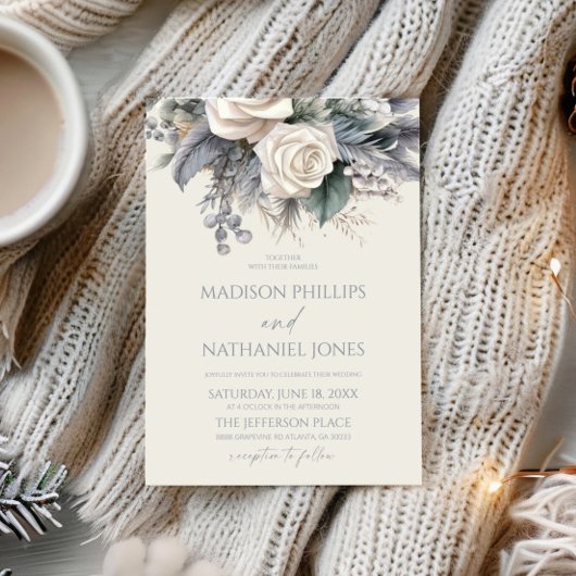 Boho White Rose Bloemen Tuin Tuin Huwelijk Kaart