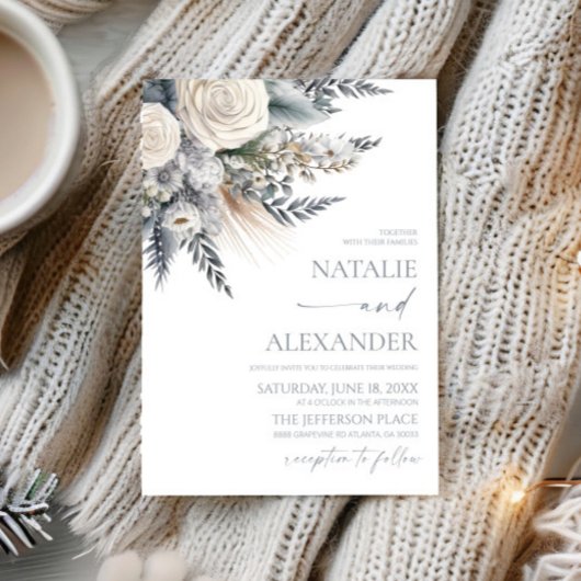 Boho White Rose Bloemen Tuin Tuin Huwelijk Kaart