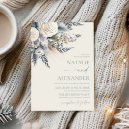 Boho White Rose Bloemen Tuin Tuin Huwelijk Kaart