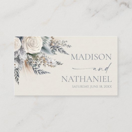 Boho White Rose Bloemen Tuin Tuin Huwelijk Plaatskaartje (Achterkant)