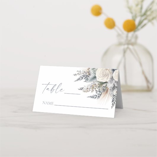 Boho White Rose Bloemen Tuin Tuin Huwelijk Plaatskaartje (Voorkant)