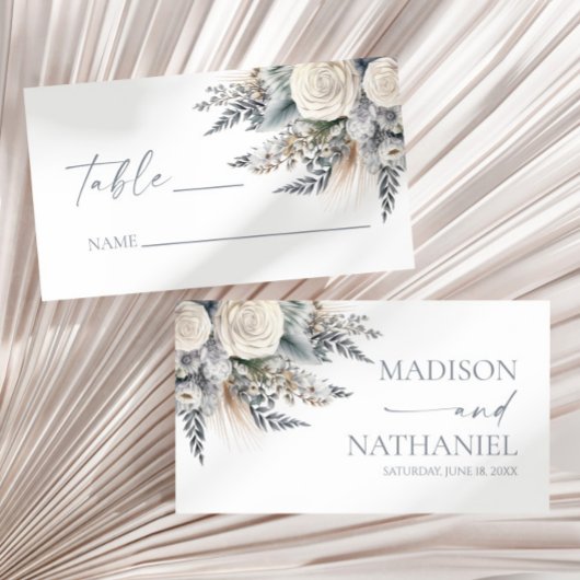 Boho White Rose Bloemen Tuin Tuin Huwelijk Plaatskaartje