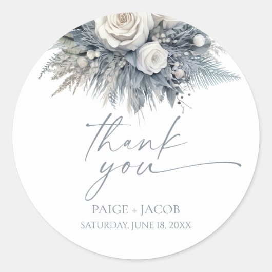 Boho White Rose Bloemen Tuin Tuin Huwelijk Ronde Sticker (Voorkant)