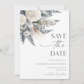 Boho White Rose Bloemen Tuin Tuin Huwelijk Save The Date (Voorkant)