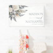 Boho White Rose Bloemen Tuin Tuin Huwelijk Spandoek (Insitu)