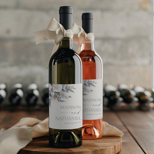 Boho White Rose Bloemen Tuin Tuin Huwelijk Wijn Etiket