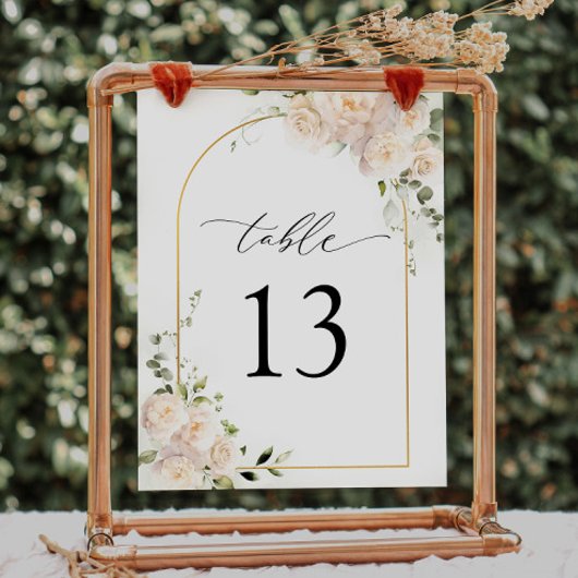 Boho White Rose Bloemenboog Tafelnummer