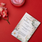 Boho White Rose Eucalyptus Gold Invite Kaart