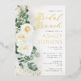 Boho White Rose Floral | Eucalyptus Bridal Brunch Folie Uitnodiging