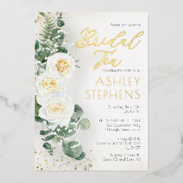 Boho White Rose Floral | Eucalyptus Bridal Tea Folie Uitnodiging