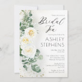Boho White Rose Floral | Eucalyptus Bridal Tea Kaart (Voorkant)