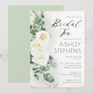 Boho White Rose Floral   Eucalyptus Bridal Tea Kaart
