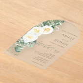 Boho White Rose Floral | Eucalyptus Weddenschap Acryl Uitnodigingen (Laagn)