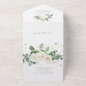 Boho White Rose Floral | Eucalyptus Weddenschap All In One Uitnodiging (Buitenkant)