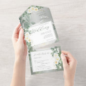 Boho White Rose Floral | Eucalyptus Weddenschap All In One Uitnodiging (Afscheurbaar)