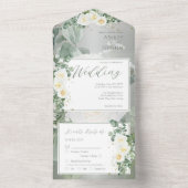 Boho White Rose Floral | Eucalyptus Weddenschap All In One Uitnodiging (Binnen)