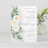 Boho White Rose Floral | Eucalyptus Weddenschap Kaart (Staand voorkant)