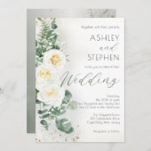 Boho White Rose Floral | Eucalyptus Weddenschap Kaart (Voorkant / Achterkant)