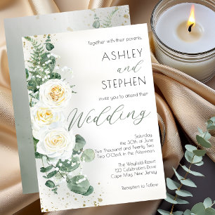 Boho White Rose Floral Eucalyptus Weddenschap Kaart