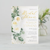 Boho White Rose Floral | EucalyptusVrijgezellenfee Folie Uitnodiging (Staand Voorkant)
