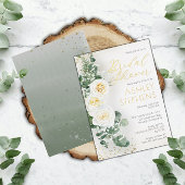 Boho White Rose Floral | EucalyptusVrijgezellenfee Folie Uitnodiging