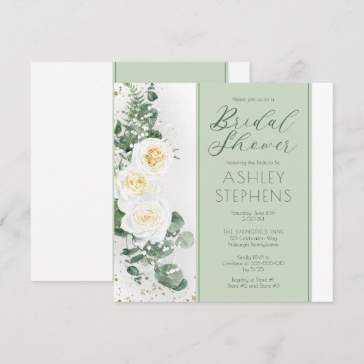 Boho White Rose Floral | EucalyptusVrijgezellenfee Kaart (Voorkant / Achterkant)