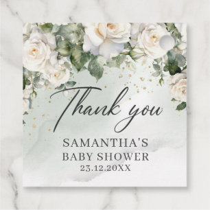 Boho White Roses Bloementuin groen baby shower Bedankjes Labels