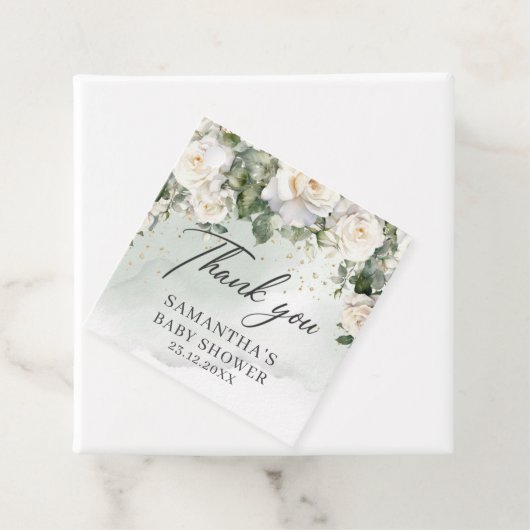 Boho White Roses Bloementuin groen baby shower Bedankjes Labels (In situ)