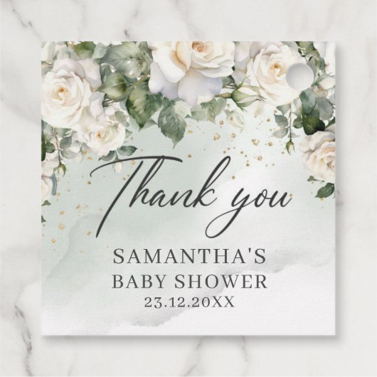 Boho White Roses Bloementuin groen baby shower Bedankjes Labels (Achterkant)