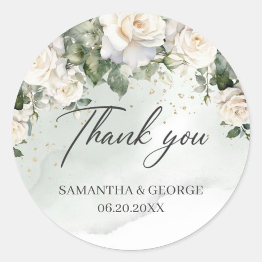 Boho White Roses Bloementuin groen Ronde Sticker (Voorkant)