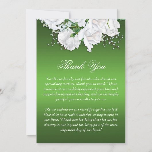 Boho White Roses en Elegant Green Wedding Bedankkaart (Voorkant)