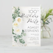 Boho White Roses Eucalyptus 100e verjaardag Kaart (Staand voorkant)