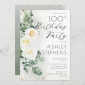 Boho White Roses Eucalyptus 100e verjaardag Kaart (Voorkant / Achterkant)