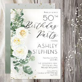 Boho White Roses Eucalyptus 50e verjaardag Kaart