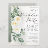 Boho White Roses Eucalyptus 70e verjaardag Kaart (Voorkant / Achterkant)