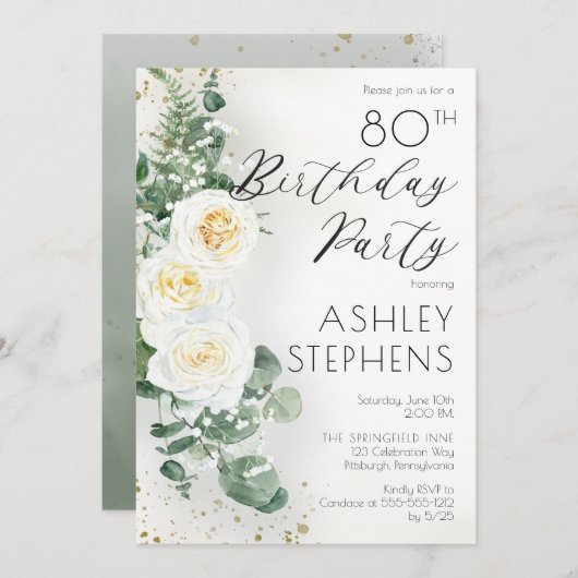 Boho White Roses Eucalyptus 80e verjaardag Kaart (Voorkant / Achterkant)