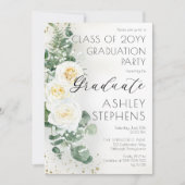 Boho White Roses Eucalyptus Graduation Party Kaart (Voorkant)