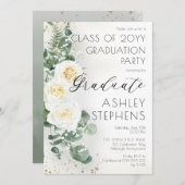 Boho White Roses Eucalyptus Graduation Party Kaart (Voorkant / Achterkant)