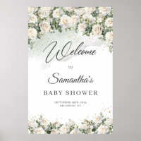 Boho White Roses Floral Garden Baby shower welkom