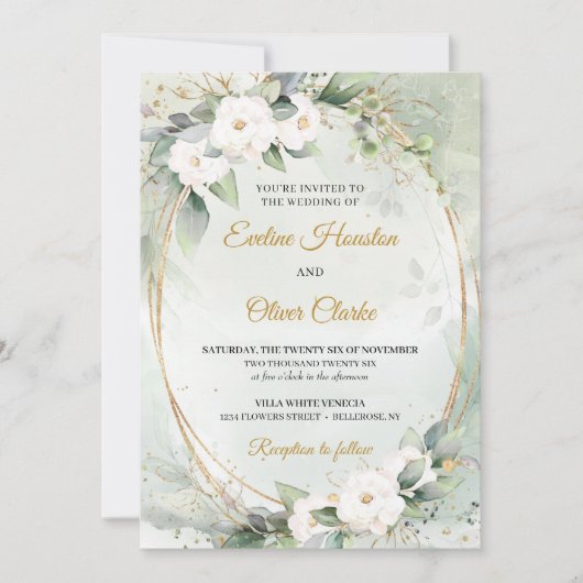 Boho White roses green eucalyptus faux gouden ovaa Kaart (Voorkant)