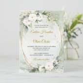 Boho White roses green eucalyptus faux gouden ovaa Kaart (Staand voorkant)