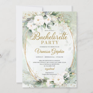Boho White roses greenery gold oval Bachelorette Kaart