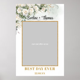 Boho White Roses Groen bruiloft foto prop Poster