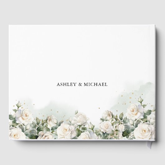 Boho White Roses groen en gouden bruiloft Gastenboek (Achterkant)