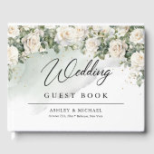 Boho White Roses groen en gouden bruiloft Gastenboek (Voorkant)